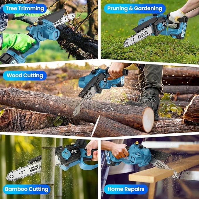 Mini Chainsaw Cordless, 8 Inch & 6 Inch Electric Chain Saw with 2*4000mAh Batteries, Battery Powered Handheld Chain Saw for Trees Trimming Cutter Small Chainsaw Gift for Men Father Husband Male Gadget