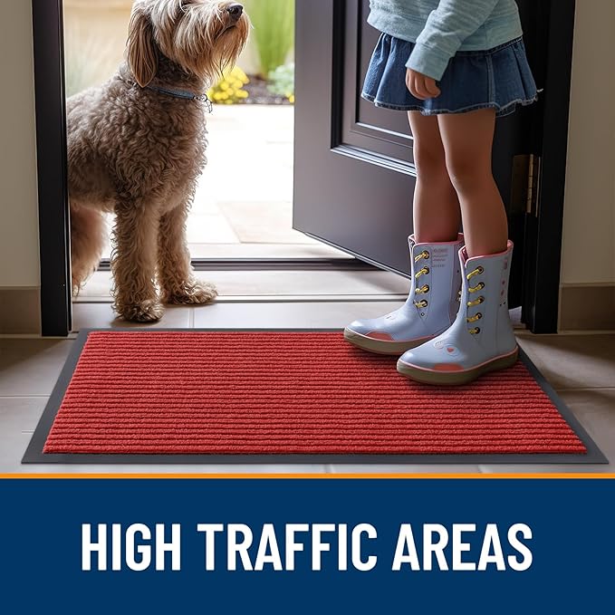 OLANLY Front Door Mat Indoor Outdoor Entrance, Waterproof Heavy Duty Doormat, Fade Resistant, Low Profile, Easy Clean Patio Porch Welcome Floor Mats for Entry, 59x30, Red