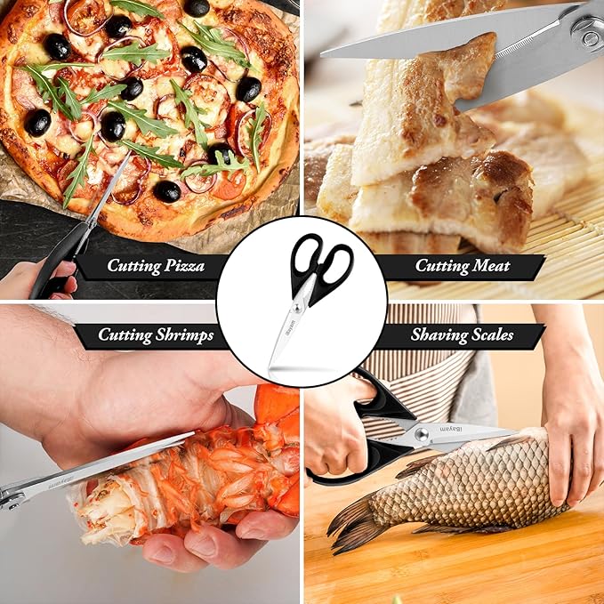 iBayam All Purpose Kitchen Shears with Protective Sheath Durable Stainless Steel Scissors, Dishwasher Safe, Soft Grip Comfort Handle