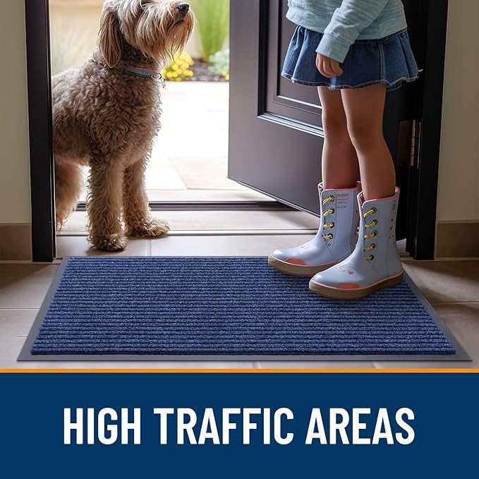 OLANLY Front Door Mat Indoor Outdoor Entrance, Waterproof Heavy Duty Doormat, Fade Resistant, Low Profile, Easy Clean Patio Porch Welcome Floor Mats for Entry, 47x30, Blue