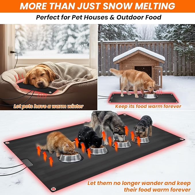 Graphene Snow Melting Mats for Stairs,Non-Slip Rubber Heated Walkway Mat,Fast Ice Melt 3 in/h,Safe & Energy Saving with Extended 50cm Cord,20"x30" with 1 Plug 3pcs
