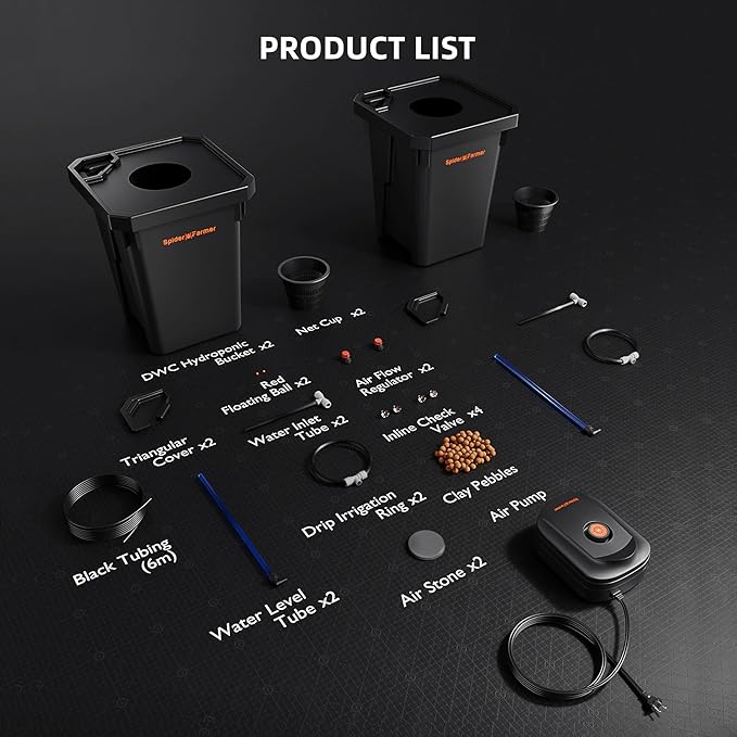 Spider Farmer DWC Hydroponics Grow System with 7-Gallon Deep Water Culture, New Triangular Cover Design, Recirculating Drip Garden System with Top Drip Kit, 8W Air Pump, 2 Buckets