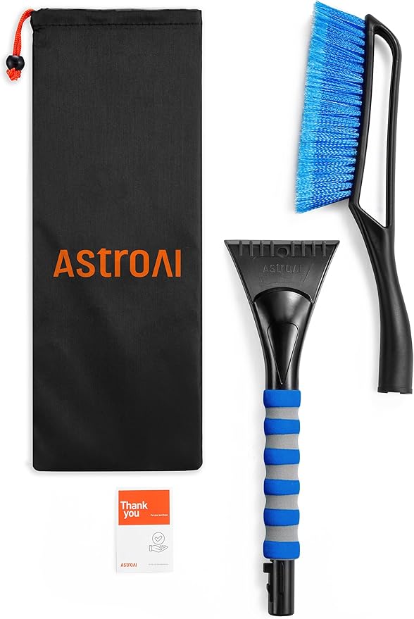 AstroAI 27" Snow Brush and Ice Scrapers for Car Windshield, Detachable Snow Scrapers with Ergonomic Foam Grip for Cars, Trucks, SUVs (Heavy Duty ABS, PVC Brush, Blue)