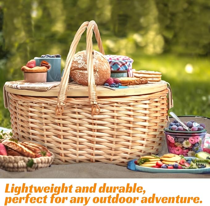 Hap Tim Dual Wicker Picnic Basket Set with Blanket for 2 - Unique Gifts Ideas for Couple, Engagement, Wedding, Bridal Shower, Family, Christmas - White Elephant Gifts for Adults(Y2408A-2)