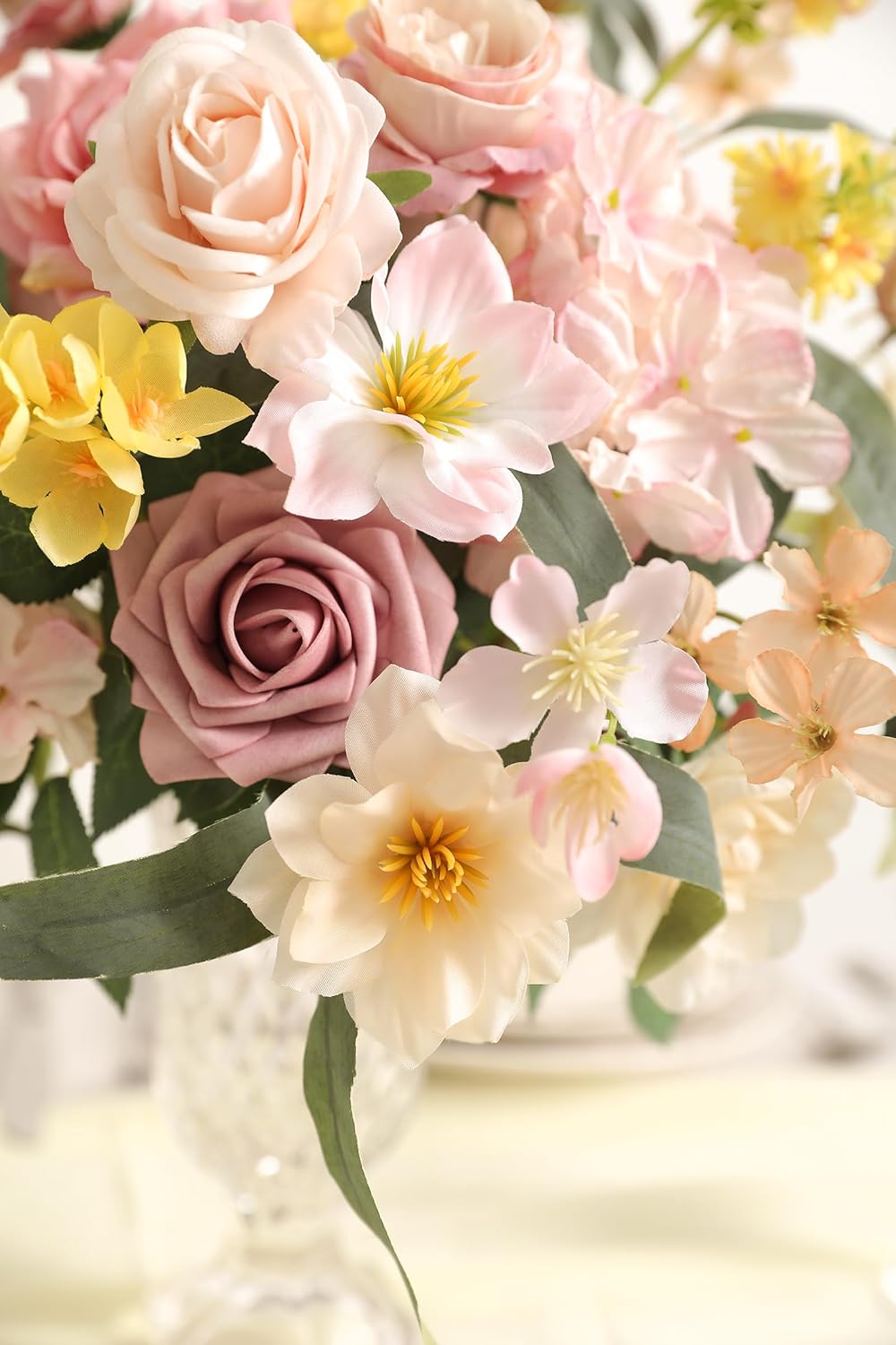 Artificial Flowers Combo for DIY Centerpieces Arrangements Wedding Bouquets Centerpieces Arrangements Party Baby Shower Home Decorations (Yellow Pink)