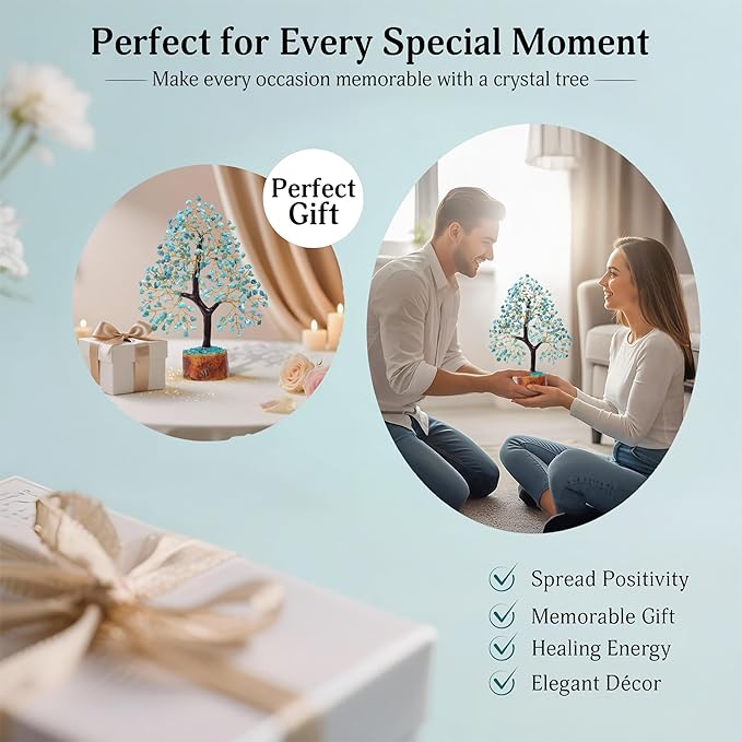 FASHIONZAADI Turquoise Crystal Tree of Life, Feng Shui Decor, Chakra Gem Tree, Crystal Positive Energy, Spiritual Decor, and Gifts for Women