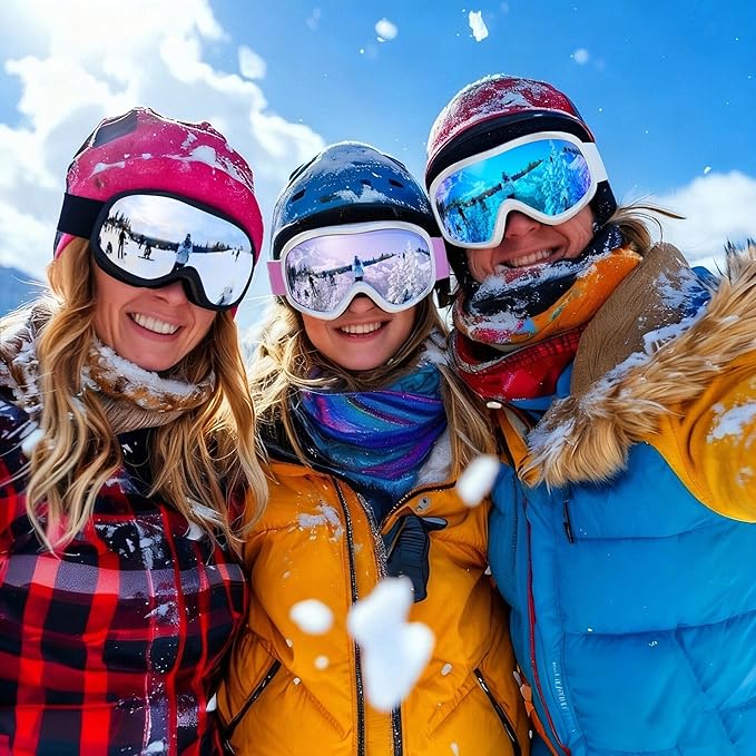 Ski Goggles OTG for Men Women, Anti-Fog Snowboard Goggles UV400 Protection Snow Goggles for Adult Youth