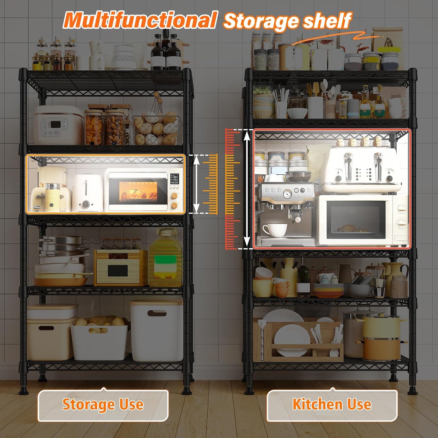 REIBII Metal Shelving 5 Tier Wire Sturdy Storage Shelves Adjustable Steel Organizer Wire Rack for Kitchen Laundry Room Commercial School Storage Room Black 63“Hx 21.65“L x 11.8”D