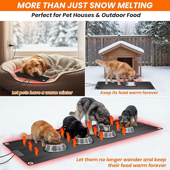 Graphene Snow Melting Mats for Stairs,Non-Slip Rubber Heated Walkway Mat,Fast Ice Melt 3 in/h,Safe & Energy Saving with Extended 20 inches Cord,10"x30" with Plug