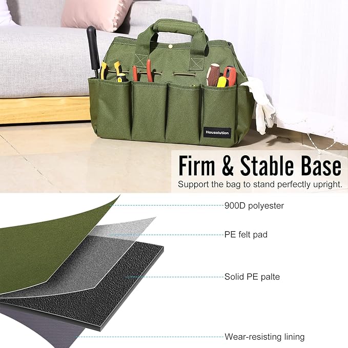 Housolution Garden Tote Bag, 900D Standable Gardening Tool Bag, Garden Tote Storage Bag with Pockets & Long Adjustable Shoulder Strap, Home Tools Organizer Garden Tool Kit Holder, 14 Inch