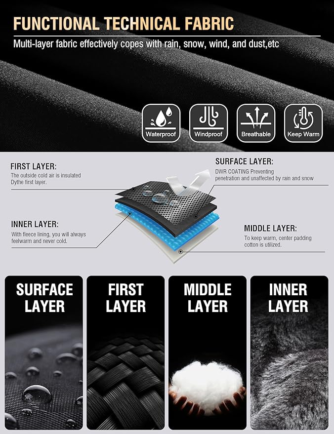 QMP Winter Jackets For Men with Hoode Ski Snow Snowboarding Waterproof Fleece Liner Coats Windproof Raincoat 6 Pockets