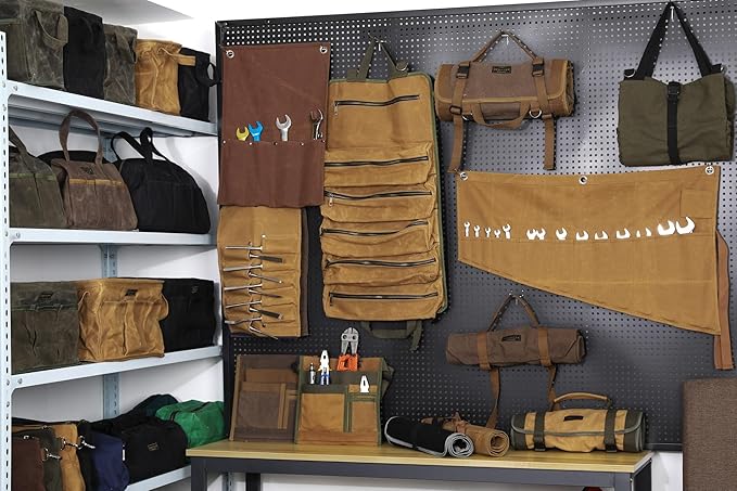 13-inch Tool Bag, Heavy Duty Wide Mouth Water-Resistant Tool Bag, Tool Tote with Handle for Tools, Wrenches, Screwdrivers (13 X 7.8 X 9 inch) | ArmyGreen