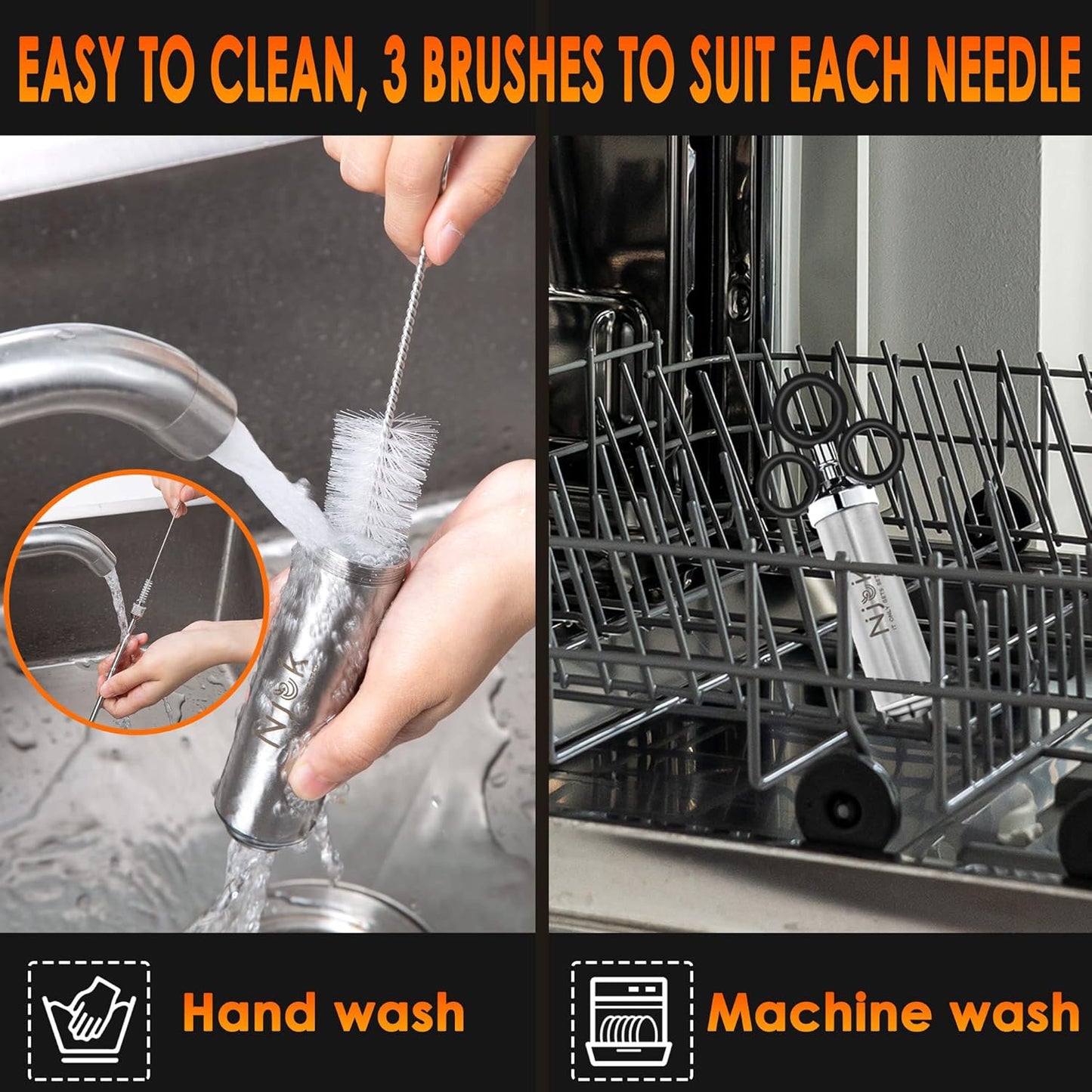 Stainless Steel Meat Flavor Injector Kit, 2-oz Large Capacity with 3 Professional Needles, Marinade and Seasoning Injector Syringe for Beef, Turkey, Brisket, Sturdy and Heavy-duty for BBQ Grill