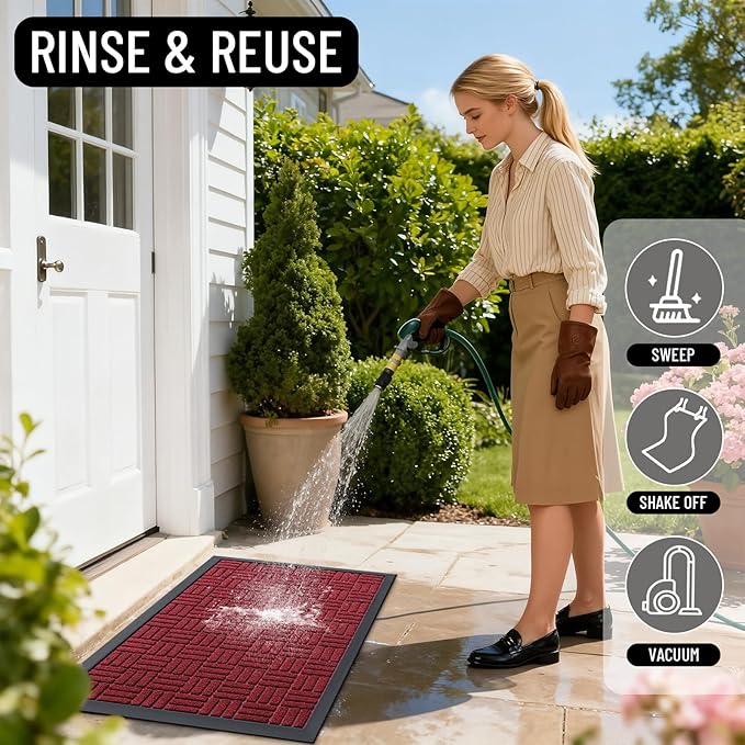 OLANLY Front Door Mat Outside Entrance 71x47, Absorbent, Heavy Duty Sturdy Natural Rubber Doormat Indoor Outdoor, Non-Slip, Stain and Fade Resistant, Low Profile Floor Mat for Entryway, Black Red