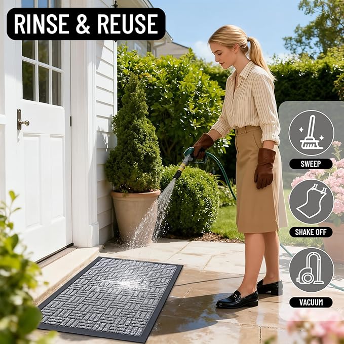 OLANLY Front Door Mat Outside Entrance 47x17, Absorbent, Heavy Duty Sturdy Natural Rubber Doormat Indoor Outdoor, Non-Slip, Stain and Fade Resistant, Low Profile Floor Mat for Entryway, Charcoal Gray