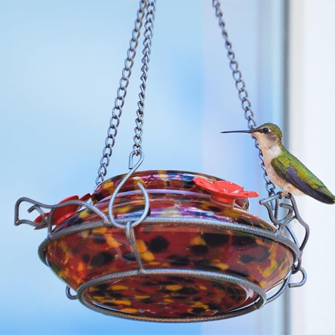 Nature's Way Bird Products GHF5 Hand Blown Garden Top Fill Hummingbird Feeder, 16 oz Capacity, Molten