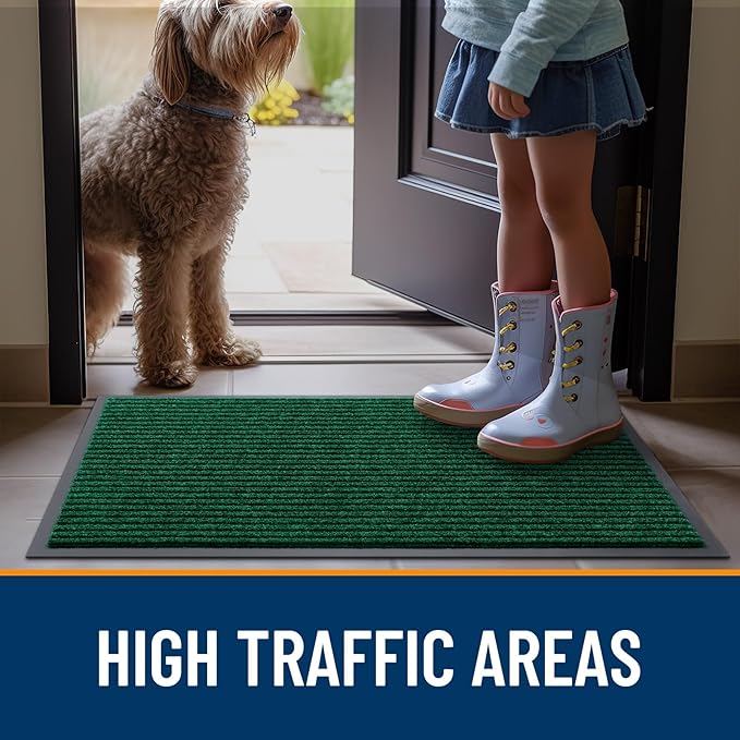 OLANLY Front Door Mat Indoor Outdoor Entrance, Waterproof Heavy Duty Doormat, Fade Resistant, Low Profile, Easy Clean Patio Porch Welcome Floor Mats for Entry, 47x34, Green