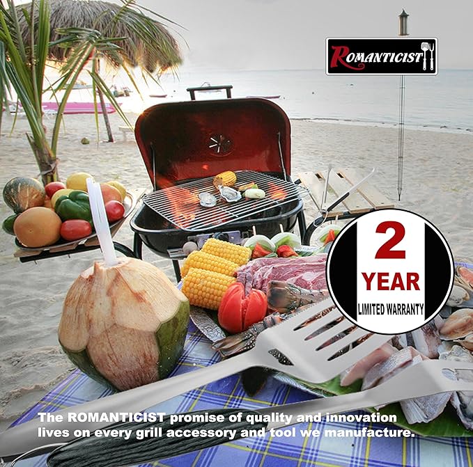 ROMANTICIST 4pc Heavy Duty Grill Accessories for Top Chef - Professional Grill Tools Set & Basic BBQ Tools for Backyard Restaurant Outdoor Kitchen - Deluxe Grill Gift for Dad on Father’s Day Christmas