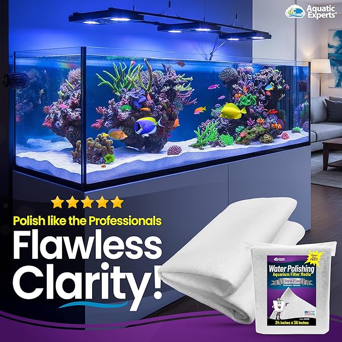 Aquatic Experts Aquarium Polishing Filter Pad, Water Polishing Pad for Aquarium Filters, Filter Floss for Fish Tank Filters, (50 Micron, 24" x 36" - 4 Pack)