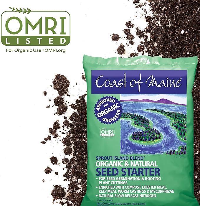 Coast of Maine Organic & Natural Sprout Island Blend Seed Starter - Seed Germination & Root Plant Cuttings w/ Composted Manure, Mycorrhizae, Worm Castings & Kelp - Enhanced Drainage (8 Qt)