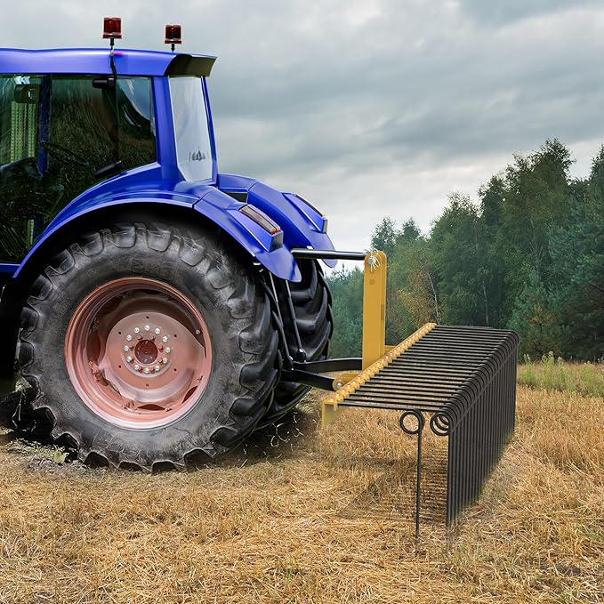 YITAMOTOR 60" Tow Behind Landscape Rake, 3 Point Quick Hitch Lawn Dethatcher Rakes with 28 Steel Tines for Category 1 Tractors, Heavy Duty Powder Coated Finish Tools for Leaves, Pine Needles, Straw