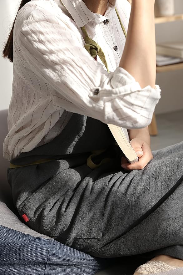 HANEE Kitchen Apron for Women & Men (9 Colors) Linen Cooking Aprons with pocket