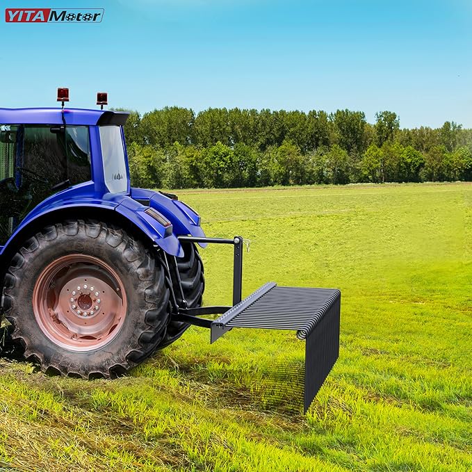 YITAMOTOR 72" Tow Behind Landscape Rake, 3 Point Quick Hitch Lawn Dethatcher Rakes with 32 Steel Tines for Category 1 Tractors, Heavy Duty Powder Coated Finish Tools for Leaves, Pine Needles, Straw
