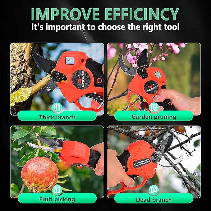 Cordless Electric Pole Pruning Shears,Suoxin 2-in-1 Handheld & Telescopic Tree Trimmer with 6.2FT Foldable Extension Pole, SK5 Blade,1.6" cutting diameter,LCD Display,2Ă—4Ah Batteries for Garden Use