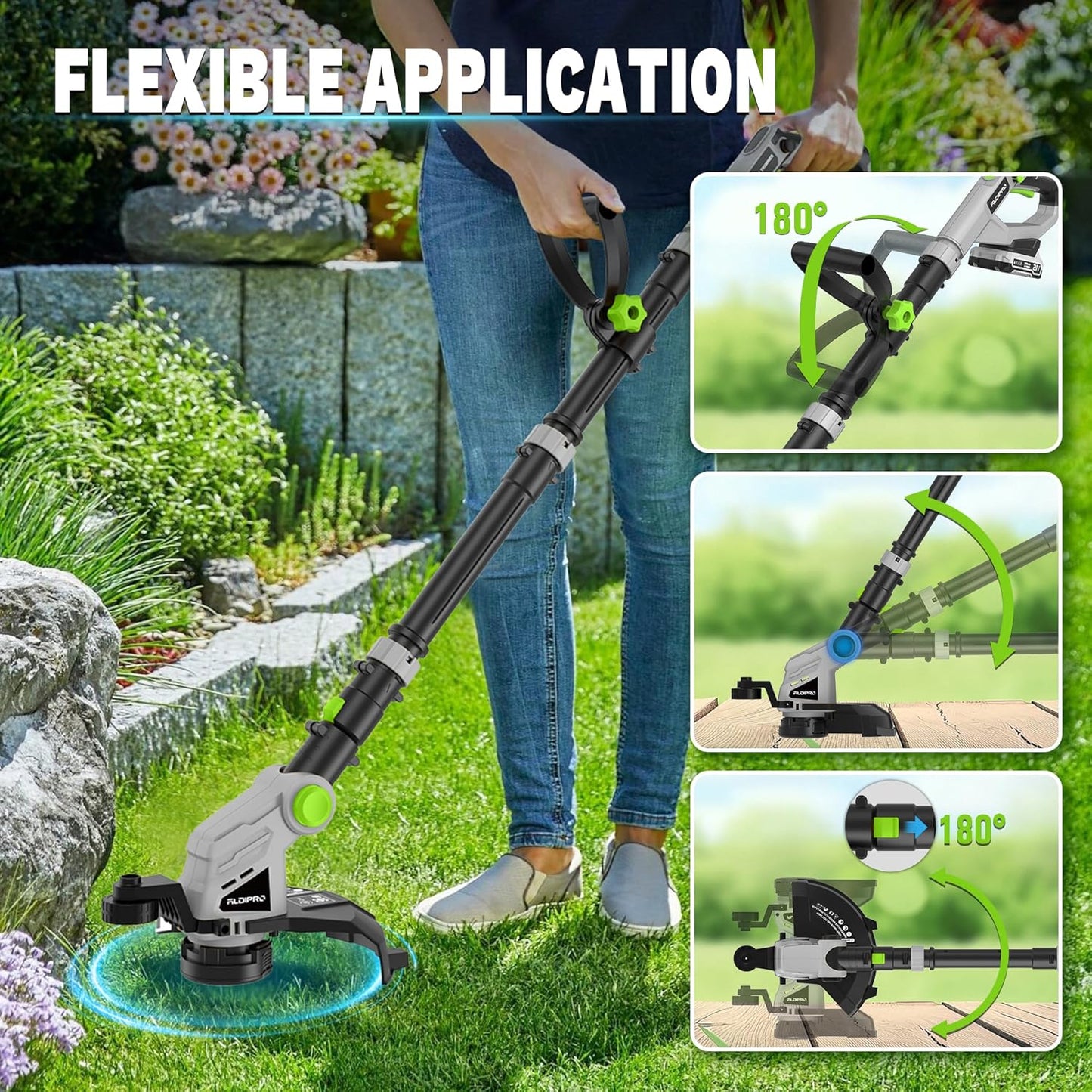 21V Cordless String Trimmer, 12" Weed Eater and Weed Wacker with Auto-Feed, Battery & Charger Included, Lightweight Adjustable Handle for Lawn Edging (AD-ST-001)