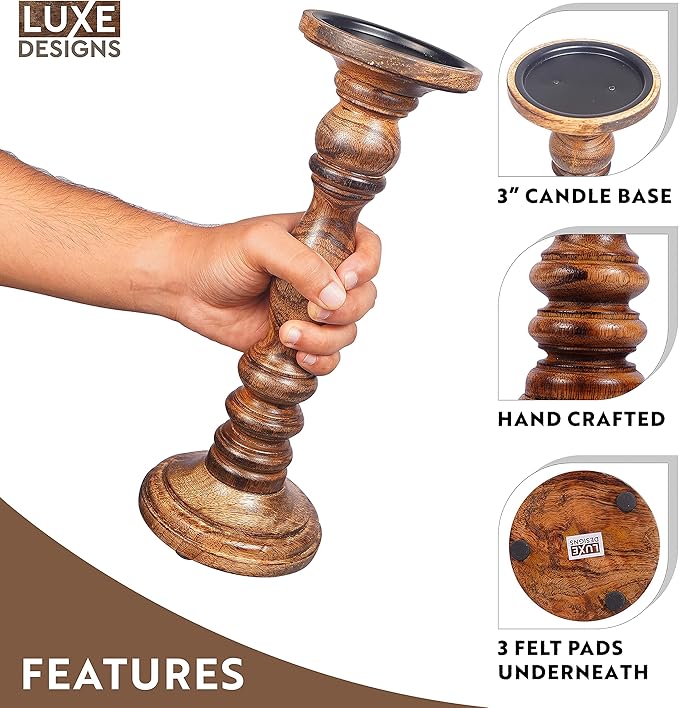 Large Candle Holders for Pillar Candles - Rustic Farmhouse Style Home Decor - Perfect for Table Centerpieces, Coffee Table or Fireplace Mantel - 3 Piece Set - Natural