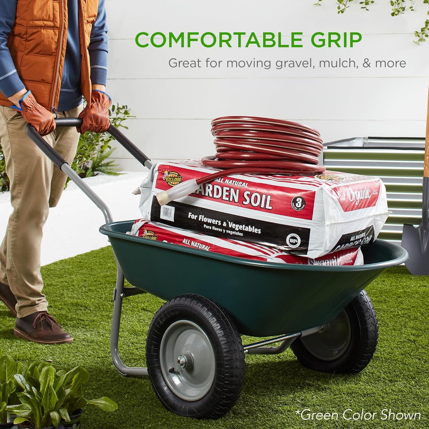 Best Choice Products Dual-Wheel Home Utility Yard Wheelbarrow Garden Cart w/Built-in Stand for Lawn, Gardening, Construction - Yellow