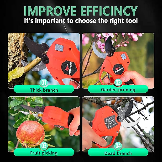 Cordless Electric Pruning Shears, 1.2" (3cm) Cutting Diameter, SK5 Blade, 2×21V 4500mAh Batteries, Lightweight Ergonomic Garden Tree Branch Cutter
