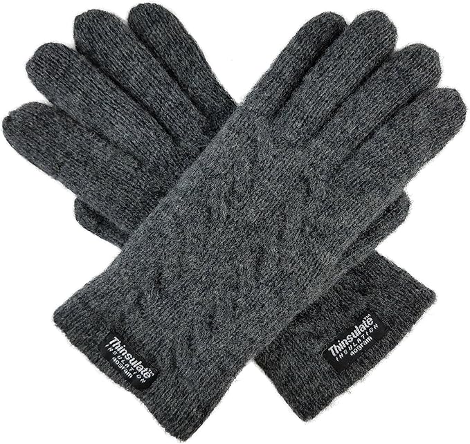 BRUCERIVER Ladie's Pure Wool Knit Gloves with Thinsulate Lining and Cable design