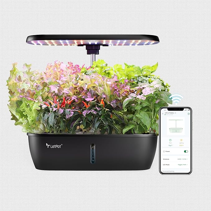 LetPot LPH-Lite Hydroponics Growing System, 12 Pods Smart Herb Garden Kit Indoor, Indoor Garden, APP & WiFi Controlled, with 24W Growing LED, 5.5L Water Tank, Pump System, Automatic Timer