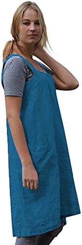 WROLEM Women's Practical Cross Back Pinafore Apron with Large Pockets Home Kitchen,Restaurant,Coffee House,Cooking,Gardening