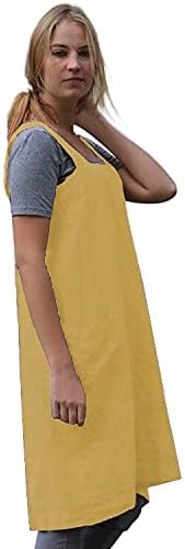 WROLEM Women's Practical Cross Back Pinafore Apron with Large Pockets Home Kitchen,Restaurant,Coffee House,Cooking,Gardening