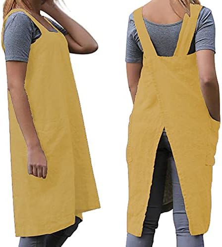 WROLEM Women's Practical Cross Back Pinafore Apron with Large Pockets Home Kitchen,Restaurant,Coffee House,Cooking,Gardening