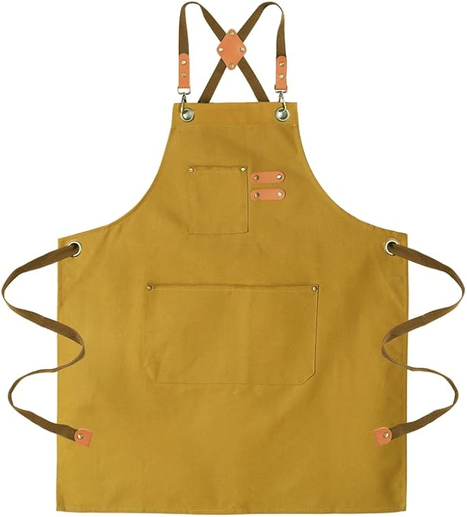 Chef Aprons for Men Canvas Apron with Large Pockets and Adjustable Neck Strap for Cooking,BBQ, Gardening