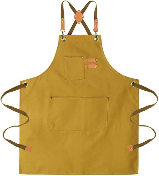 Chef Aprons for Men Canvas Apron with Large Pockets and Adjustable Neck Strap for Cooking,BBQ, Gardening