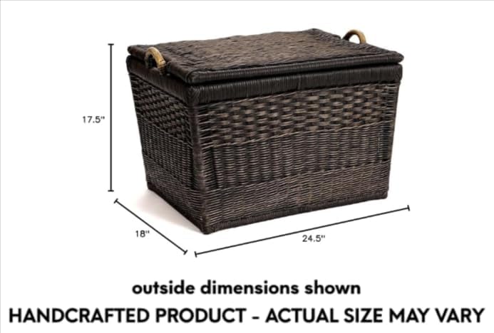 The Basket Lady Lift-Off Lid Wicker Storage Basket, Large, 24.5 in L x 18 in W x 17.5 in H, Antique Walnut Brown