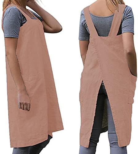 WROLEM Women's Practical Cross Back Pinafore Apron with Large Pockets Home Kitchen,Restaurant,Coffee House,Cooking,Gardening