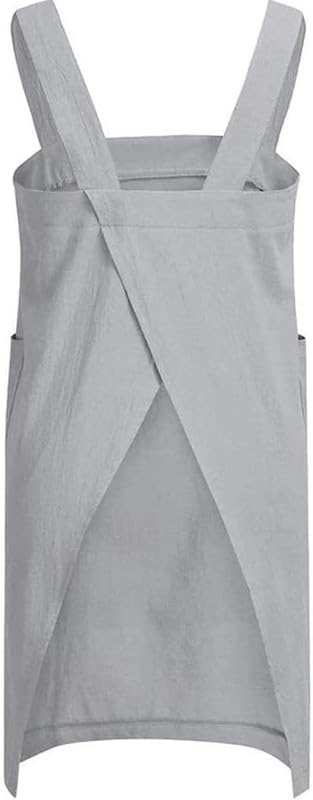 WROLEM Women's Practical Cross Back Pinafore Apron with Large Pockets Home Kitchen,Restaurant,Coffee House,Cooking,Gardening