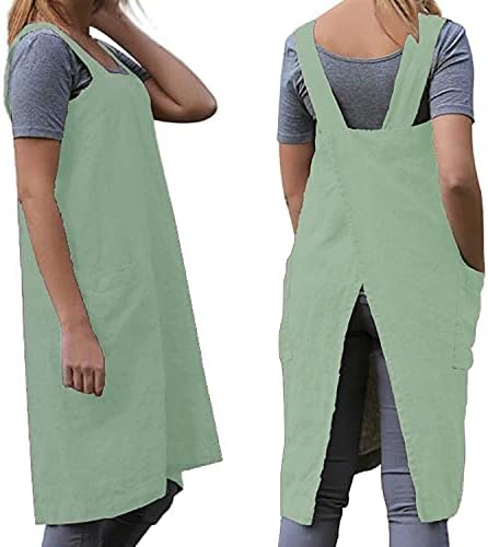 WROLEM Women's Practical Cross Back Pinafore Apron with Large Pockets Home Kitchen,Restaurant,Coffee House,Cooking,Gardening