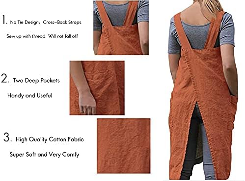 WROLEM Women's Practical Cross Back Pinafore Apron with Large Pockets Home Kitchen,Restaurant,Coffee House,Cooking,Gardening