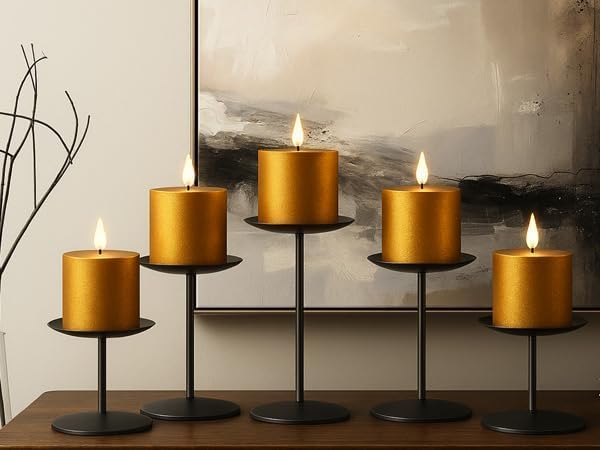Smtyle Candle Holders for Pillar Candles - Matte Black Christmas Decorations Indoor, Perfect Centerpieces for Tables, Elegant Gift for Home Decorator & Minimalist