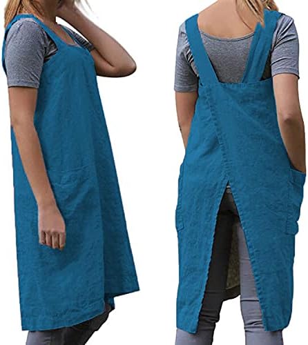 WROLEM Women's Practical Cross Back Pinafore Apron with Large Pockets Home Kitchen,Restaurant,Coffee House,Cooking,Gardening