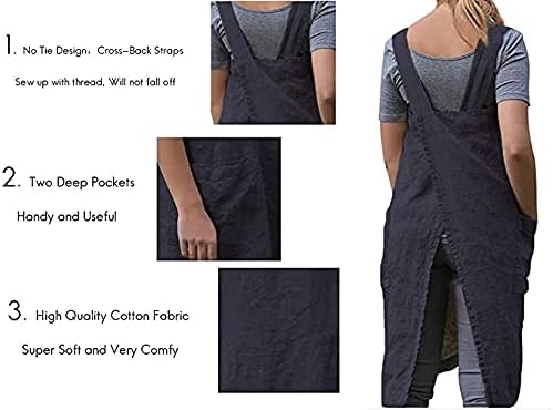 WROLEM Women's Practical Cross Back Pinafore Apron with Large Pockets Home Kitchen,Restaurant,Coffee House,Cooking,Gardening