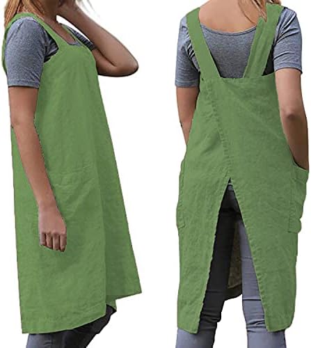 WROLEM Women's Practical Cross Back Pinafore Apron with Large Pockets Home Kitchen,Restaurant,Coffee House,Cooking,Gardening
