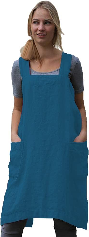 WROLEM Women's Practical Cross Back Pinafore Apron with Large Pockets Home Kitchen,Restaurant,Coffee House,Cooking,Gardening