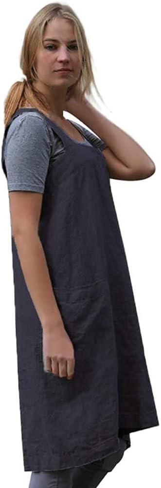WROLEM Women's Practical Cross Back Pinafore Apron with Large Pockets Home Kitchen,Restaurant,Coffee House,Cooking,Gardening